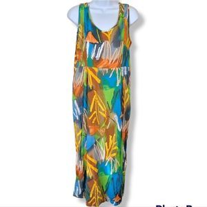 Vintage Jams World Hawaiian sleeveless abstract watercolor paint dress size S